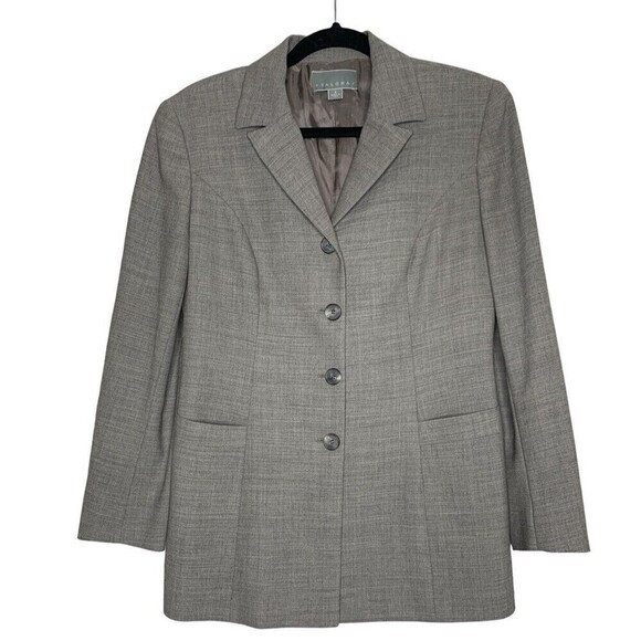TALORA WomensTaupe Gray 100 % Wool Long Sleeves Lined Button Front Blazer Sz 8